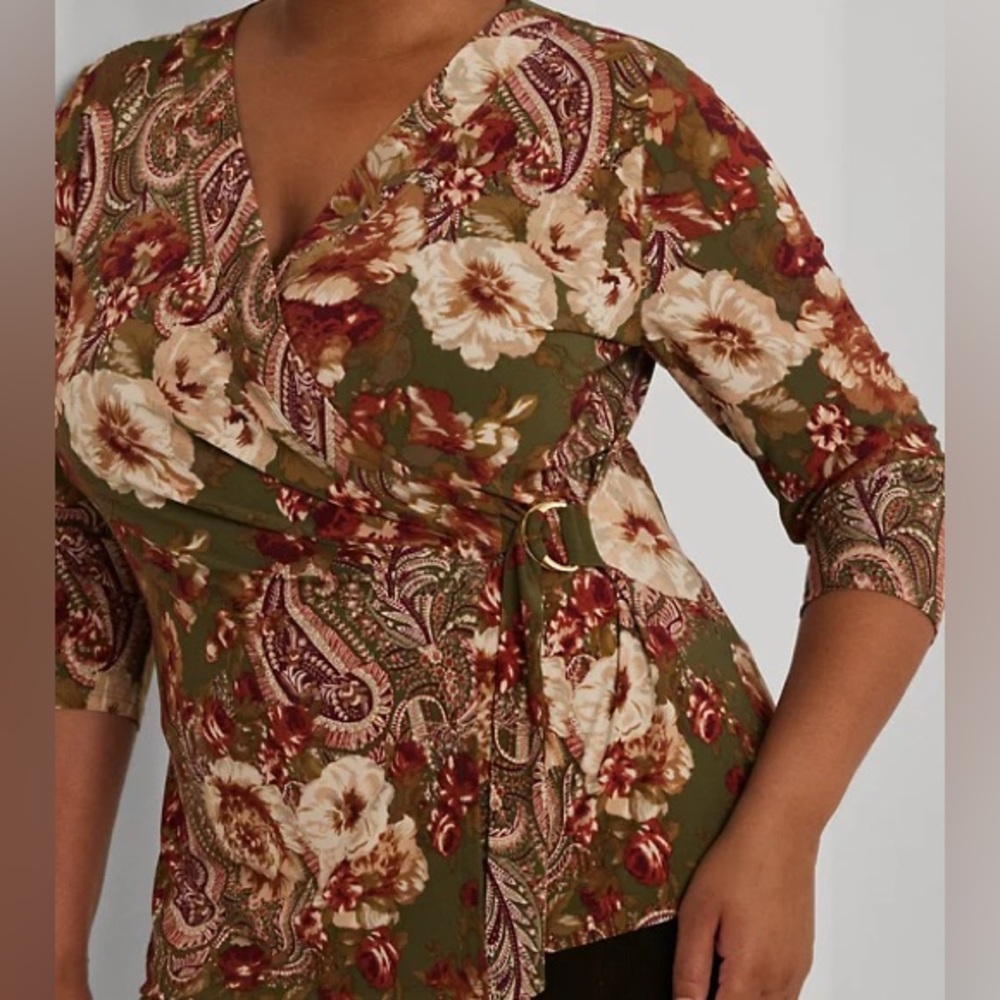 Lauren Ralph Lauren XL Floral Stretch Jersey Top 3/4 sleeve
